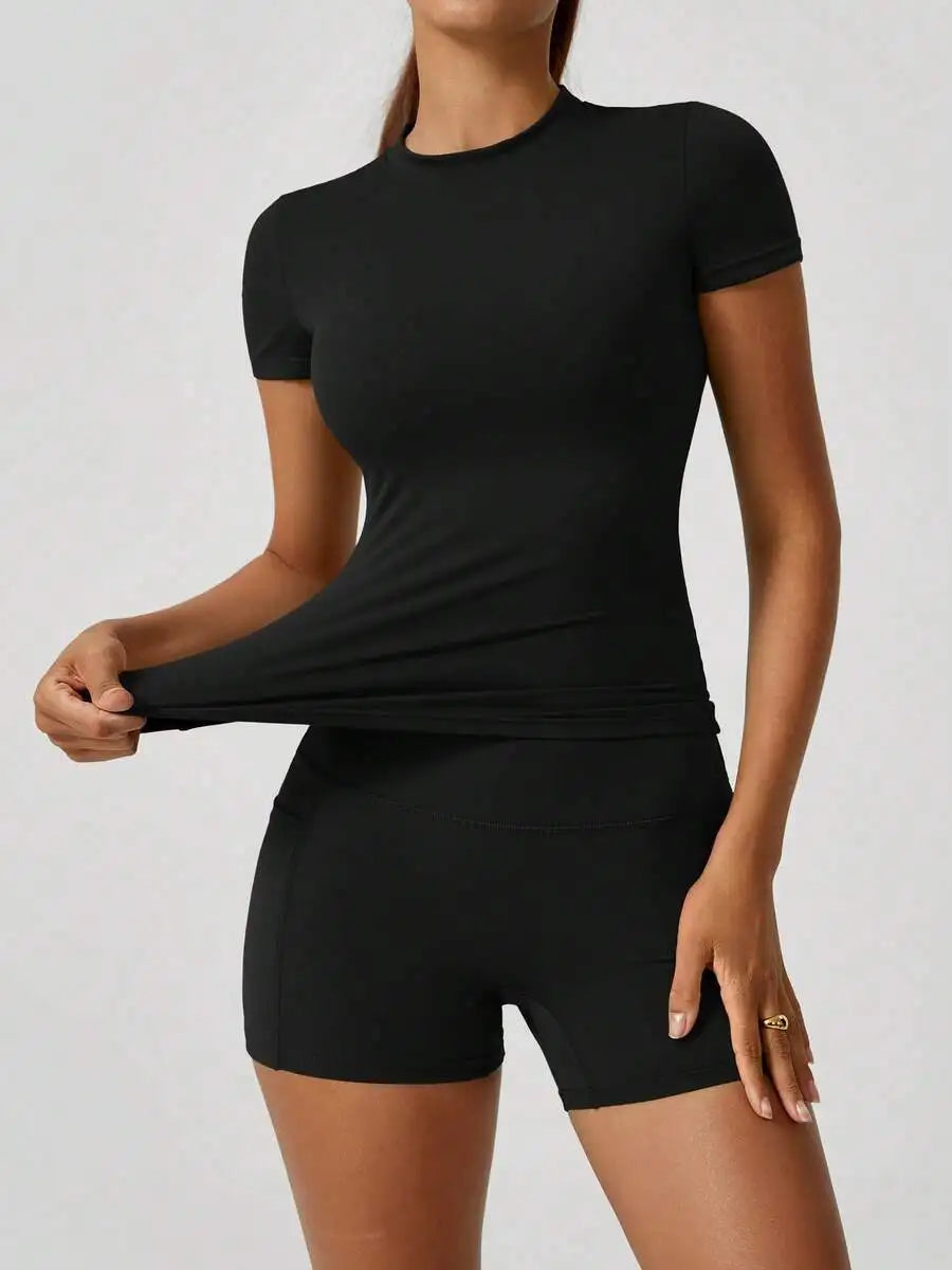 Women's Crop Top & Shorts Workout Set – Tummy Control
