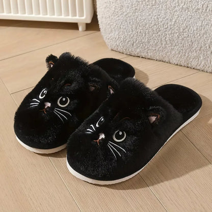 Women's Plush Cat Slippers Cozy Indoor House Shoes Non-Slip