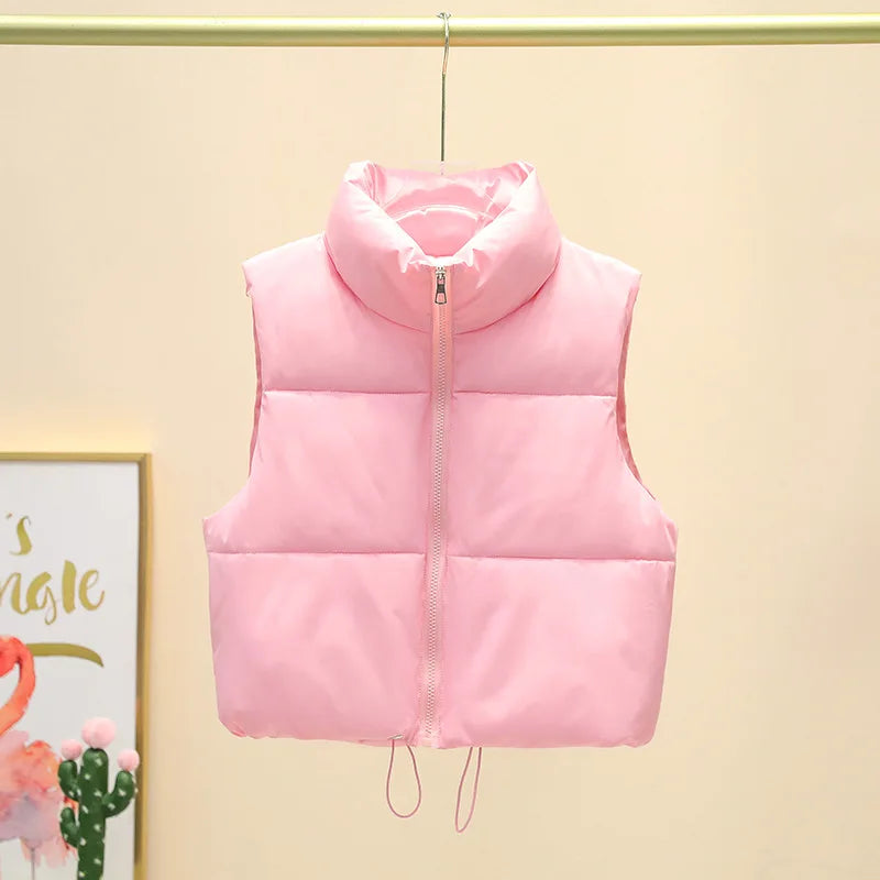 Women's Quilted Puffer Vest – Cropped Sleeveless Zip-Up Jacket