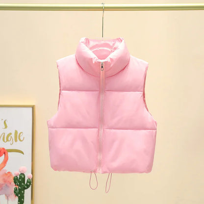 Women's Quilted Puffer Vest – Cropped Sleeveless Zip-Up Jacket