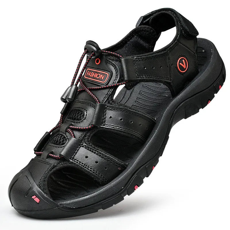 Men's Genuine Leather Outdoor Sandals – Closed Toe Beach Shoes