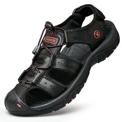 Men's Genuine Leather Outdoor Sandals – Closed Toe Beach Shoes