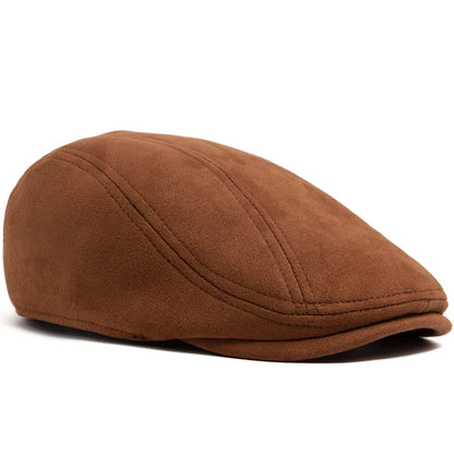 Suede Flat Cap Newsboy Beret – Unisex Vintage Hat