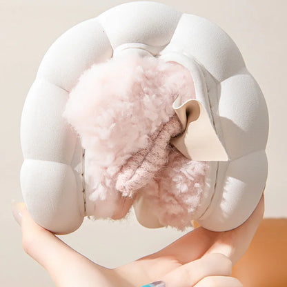 Winter Warm Fur Slippers Women Cute Bow House Non Slip Soft Shoes Comfort Flat Heel Home Indoor