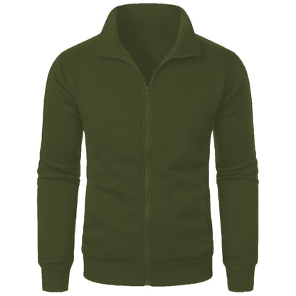Men's Zip-Up Stand Collar Jacket Casual Sports Solid Color