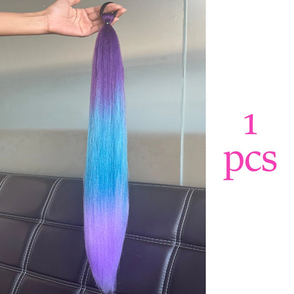 Synthetic Colorful Ponytail Extension 2pcs Long Straight Diy Braided Pony Tail Hairpiece Rubber Band