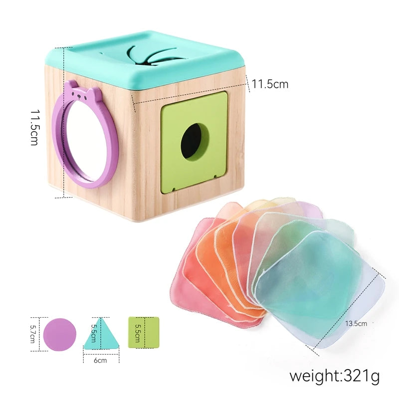 Montessori Baby Busy Box with Sensory Scarves & Cloth Toys