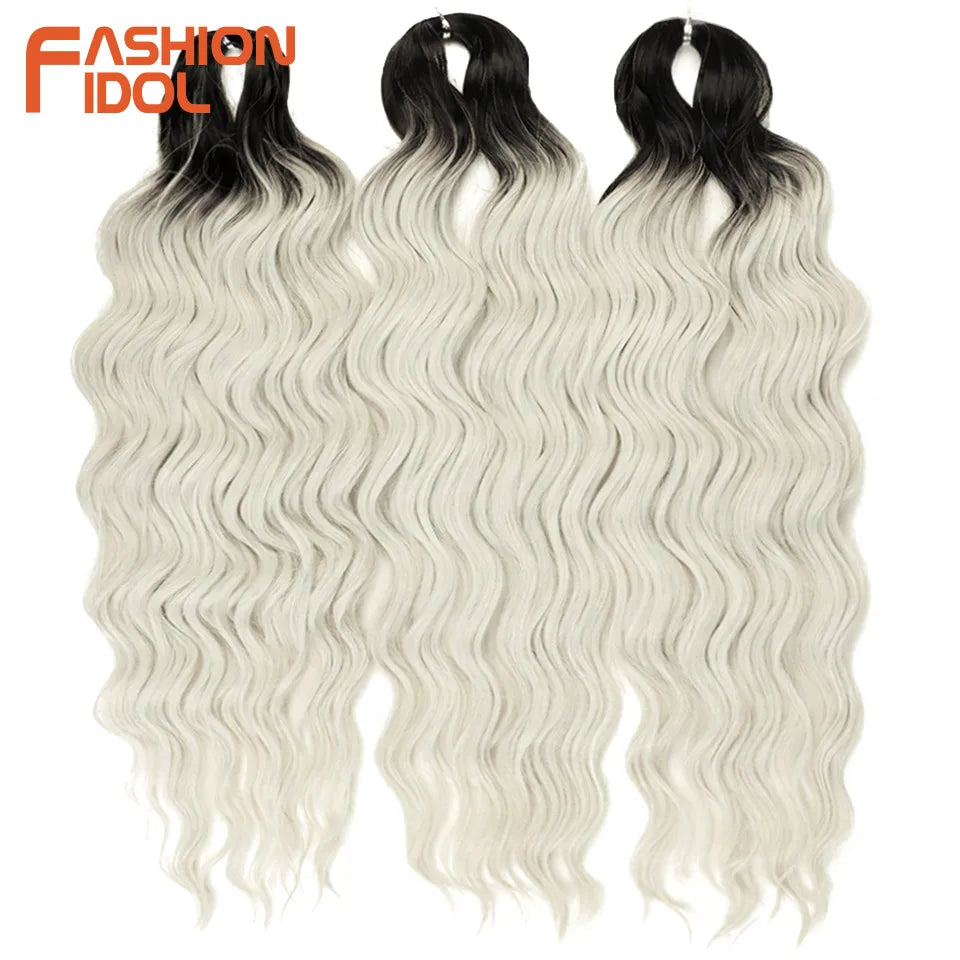 Anna 24 Inch Synthetic Hair Water Wave Braiding Extensions Ombre Blonde Deep Afro Curl Twist Crochet