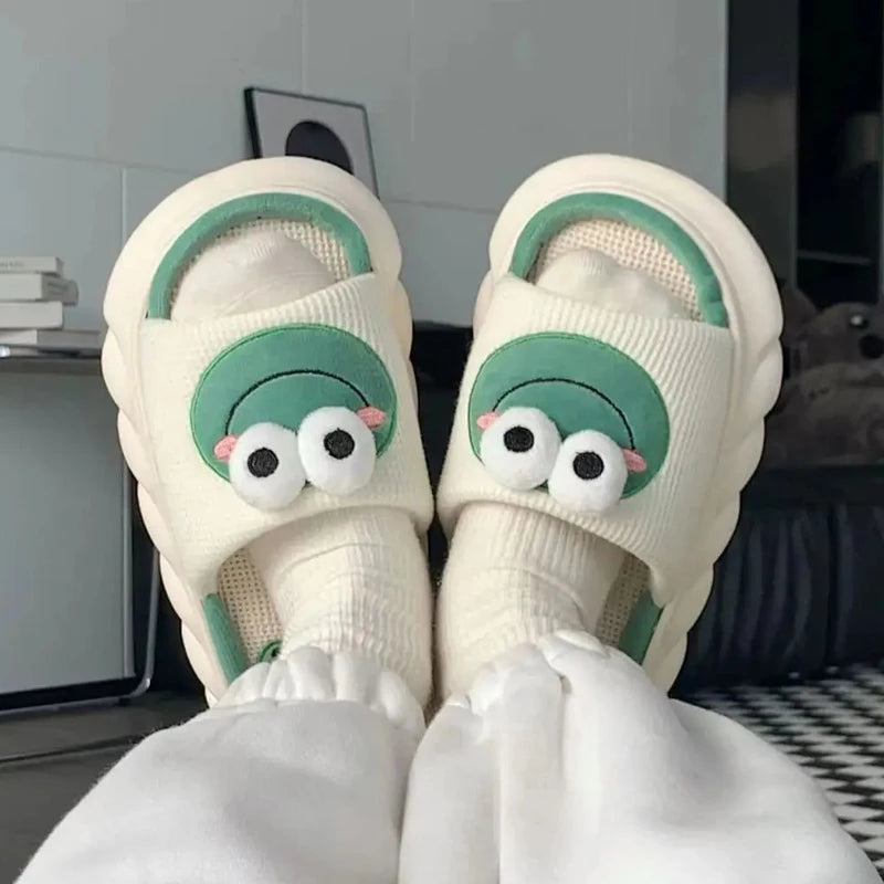 Frog Slippers for Women – Cute 3D Linen Indoor House Shoes