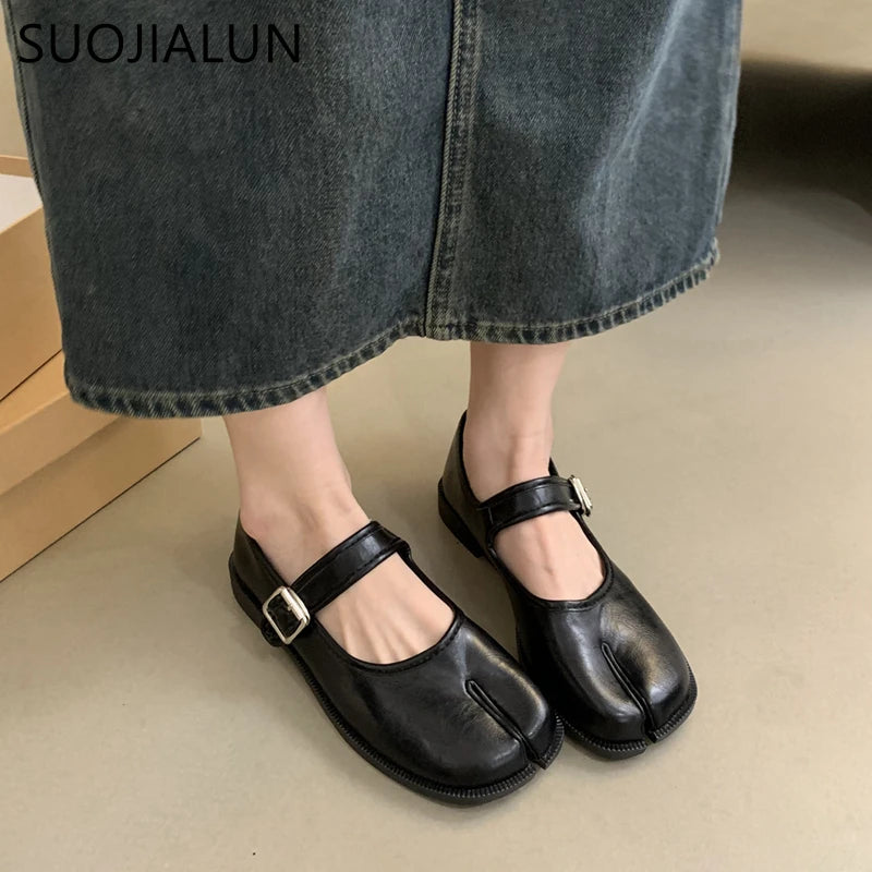 Split Toe Mary Jane Flats – Women's Soft Leather Tabi Shoes