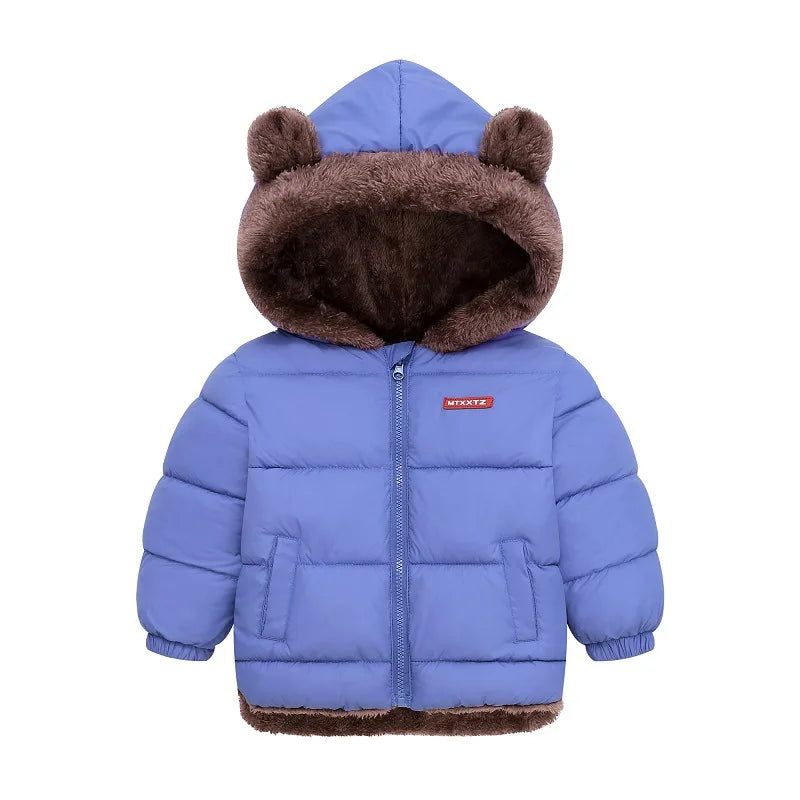 Kids Bear Ear Hooded Winter Jacket – Padded Fleece Coat