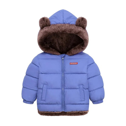Kids Bear Ear Hooded Winter Jacket – Padded Fleece Coat
