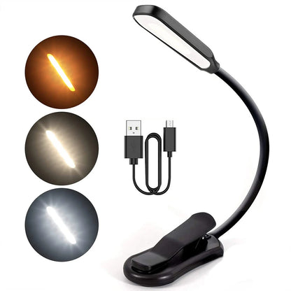 7 Led Book Light Usb Rechargeable Reading 3-Level Warm Cool White Daylight Portable Flexible Easy