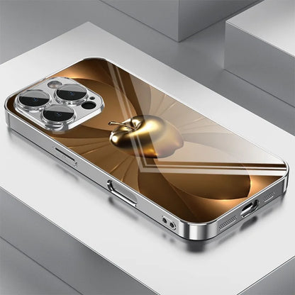 Metal Technology Apple Pattern Tempered Glass Electroplated Case Iphone 17 16 Pro Max 15 14 Plus 13
