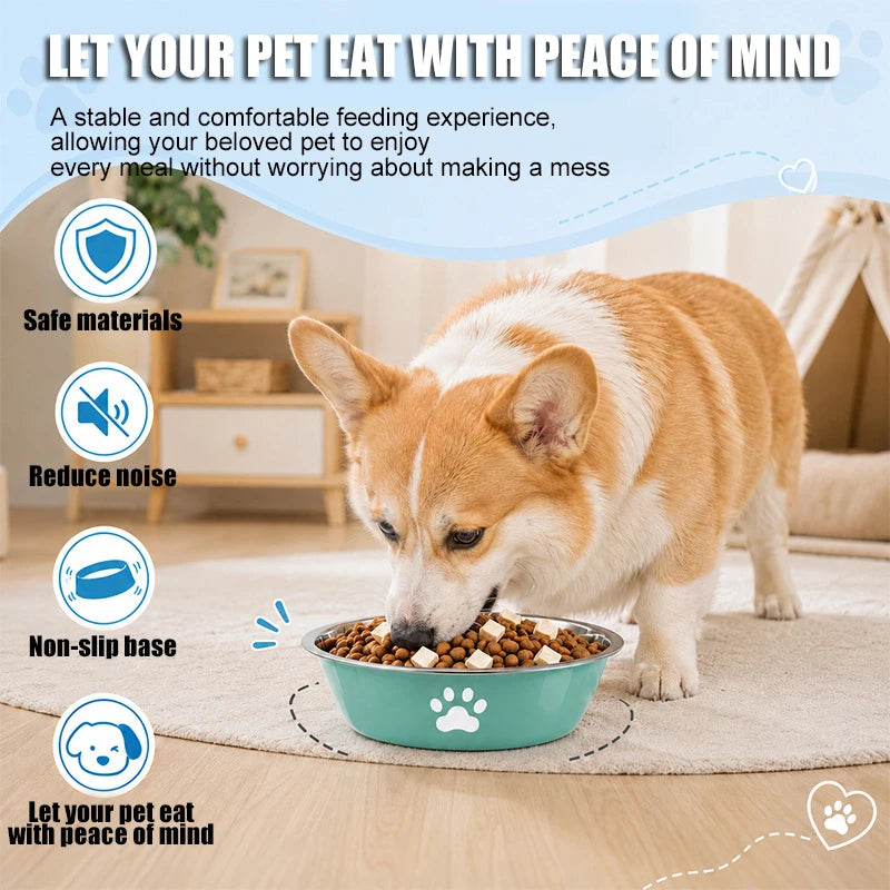Stainless Steel Pet Bowl with Paw Print – Anti-Slip Dog & Cat Dish