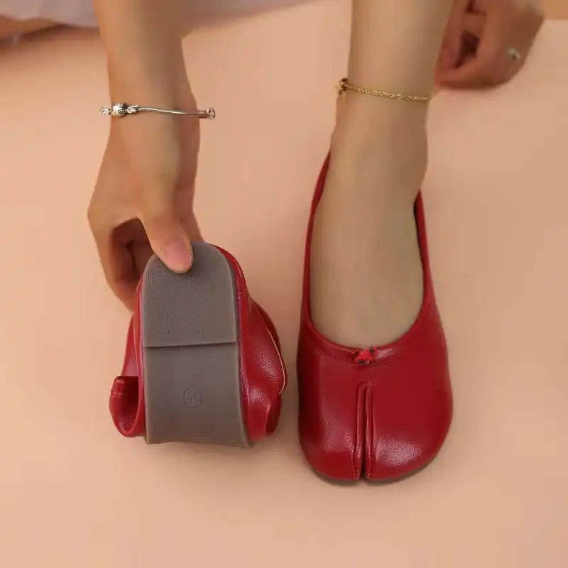 Women's Split-Toe Tabi Ballet Flats | Soft Leather Slip-On