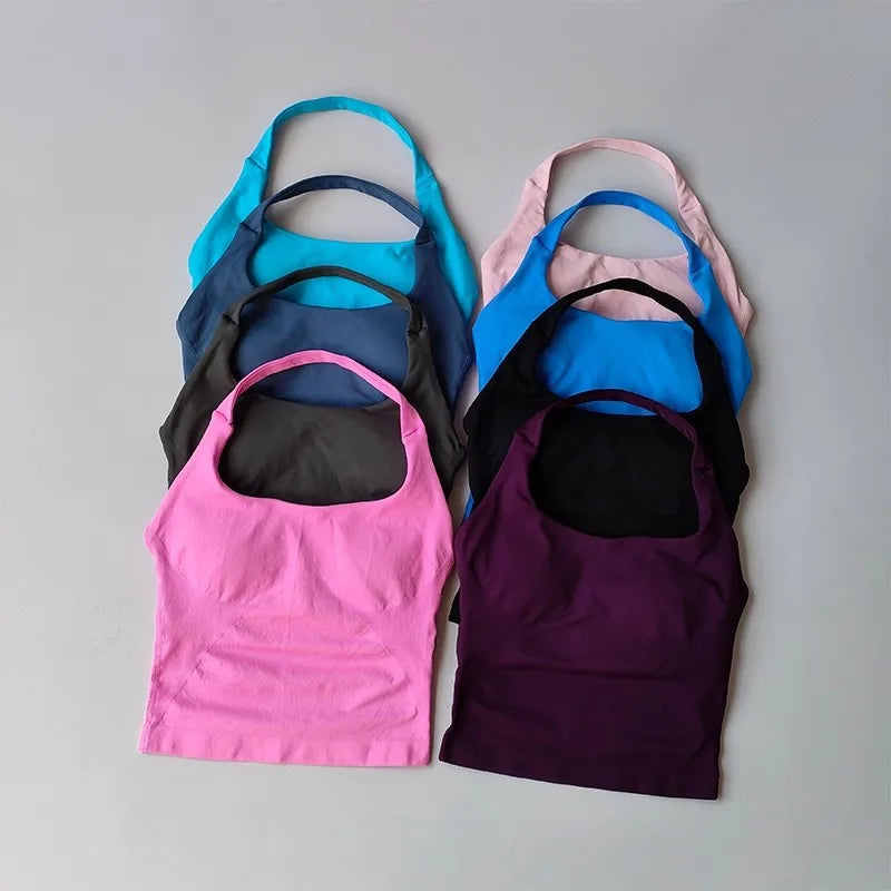 Halter Sports Bra for Women – Longline Shockproof Yoga Gym Top