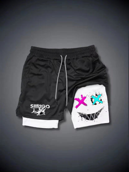 Men's 2-in-1 Graphic Print Fitness Shorts – Quick Dry Training