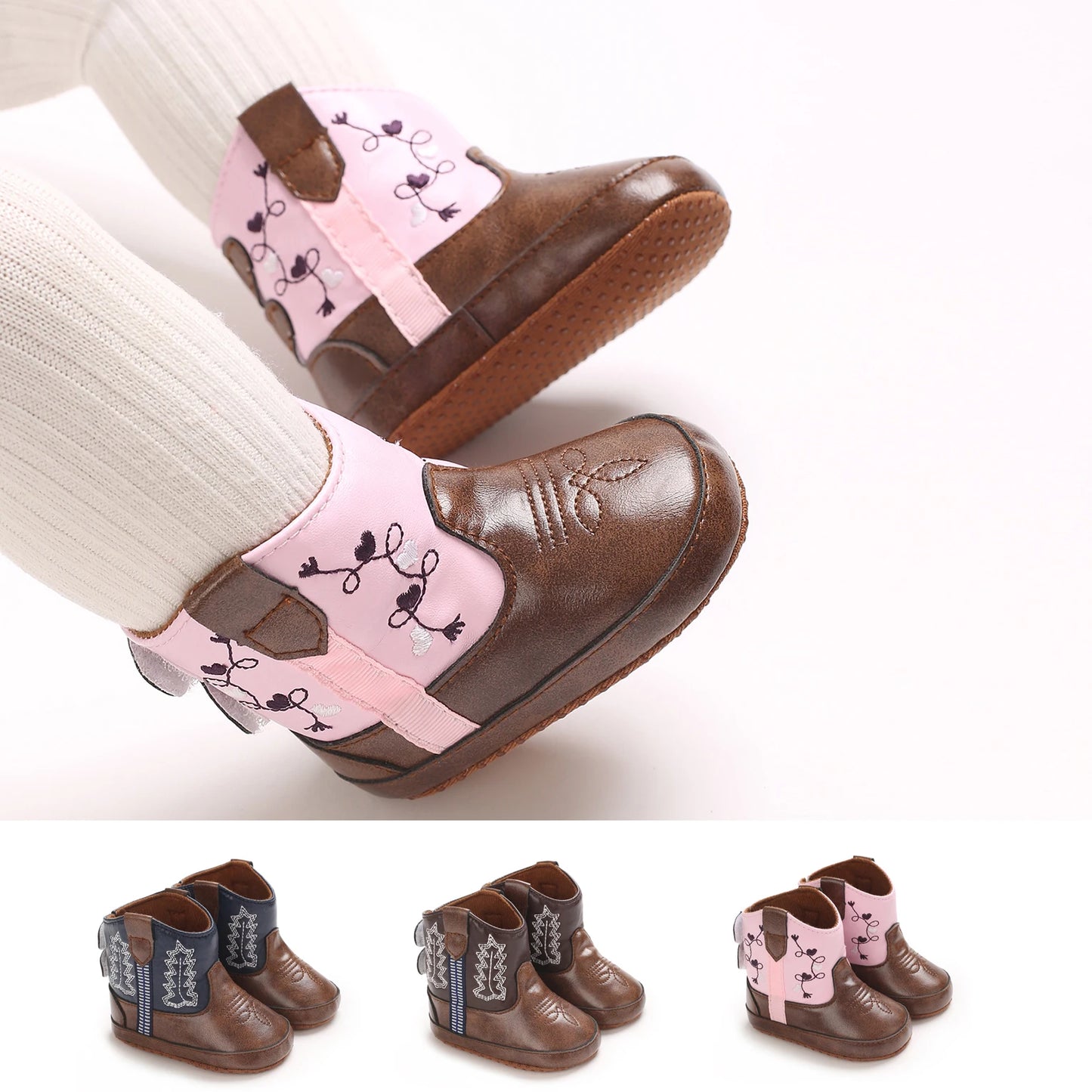 Baby Cowboy Boots Soft Sole Non-Slip Crib Shoes for Infant Toddler