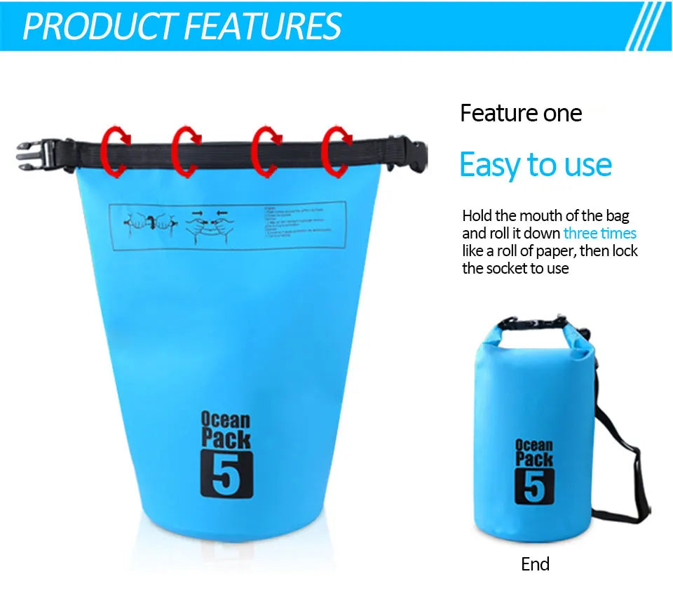 Waterproof Dry Bag 2L–30L – PVC Ocean Pack for Outdoor Sports