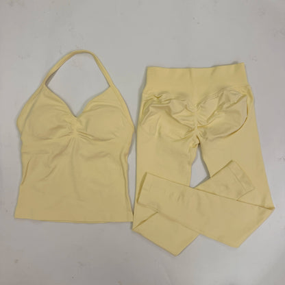 Women's 2-Piece Yoga Set – Backless Tank Top & Scrunch Leggings