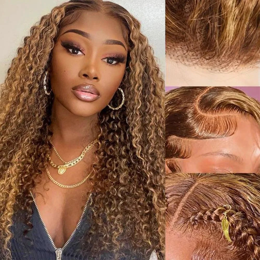 Honey Blonde Ombre Highlight Lace Front Wig Human Hair 13x4 Deep Wave Hd Curly