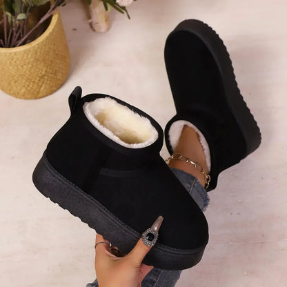Women's Sheepskin Wool Snow Boots Warm Fur-Lined Platform Ankle Boots