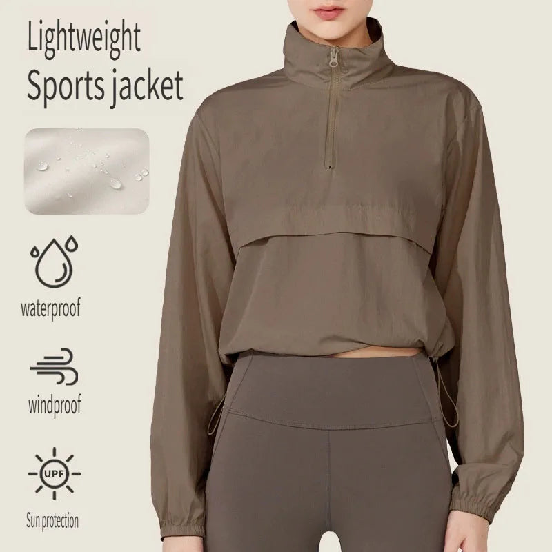 Women's Long Sleeve Athletic Jacket – Half-Zip Crop Top