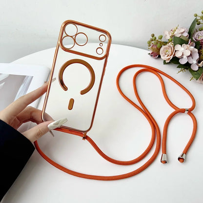 Luxury Necklace Cord Rope Lanyard Plating Magnetic Clear Phone Case Iphone 17 16 14 11 12 13 15 Pro