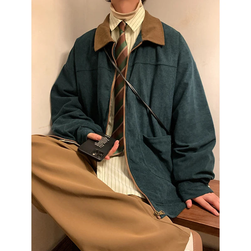 Vintage Men's Oversized Zip-Up Jacket – Loose Cargo Streetwear Coat
