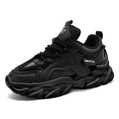 Men's Chunky Leather Sneakers – Breathable Thick Sole Casual Shoes