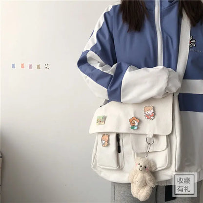 Cute Canvas Crossbody Bag – Kawaii Messenger Shoulder Bag for Women
