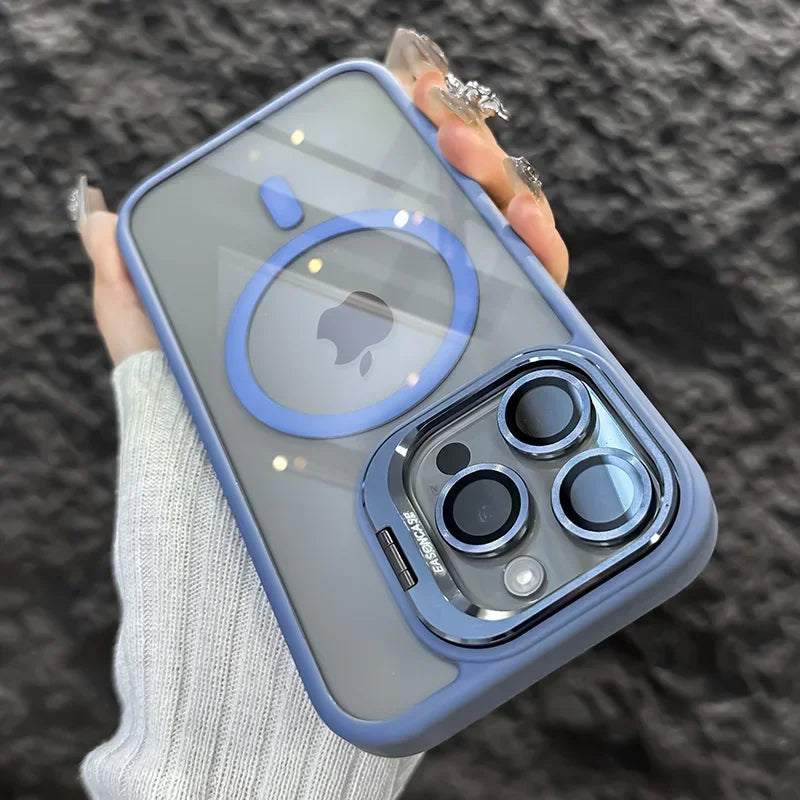 Metal Ring Transparent Shockproof iPhone Case with Camera Lens Protector