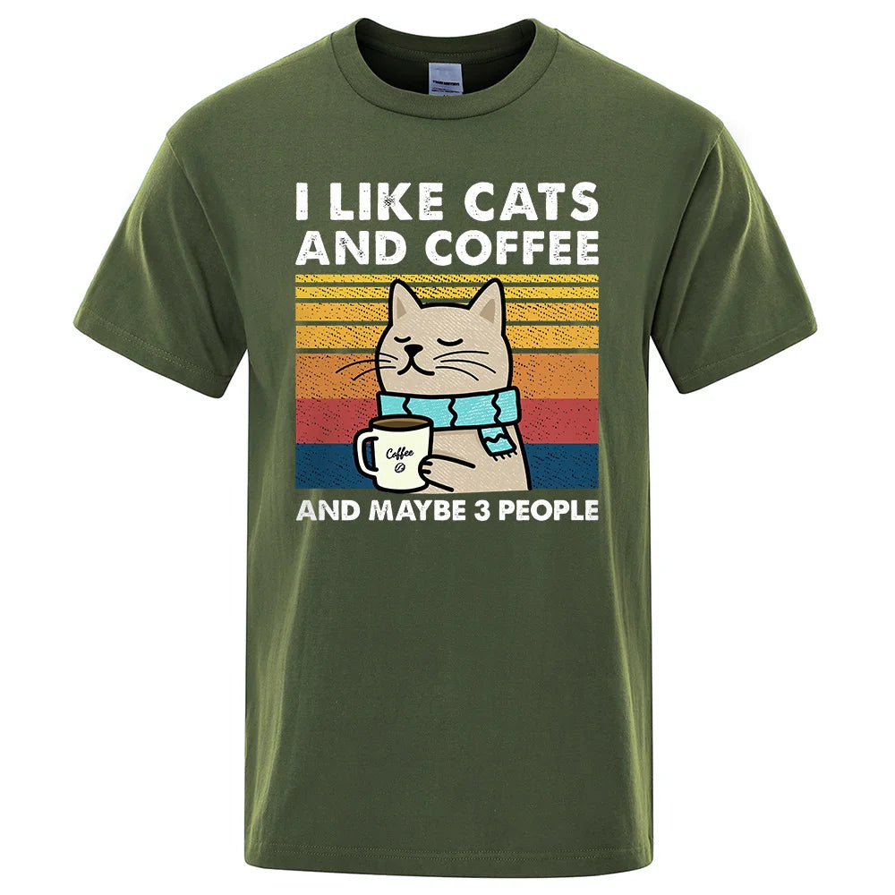 I Like Cats And Coffee Graphic T Shirt Casual Cotton Tee