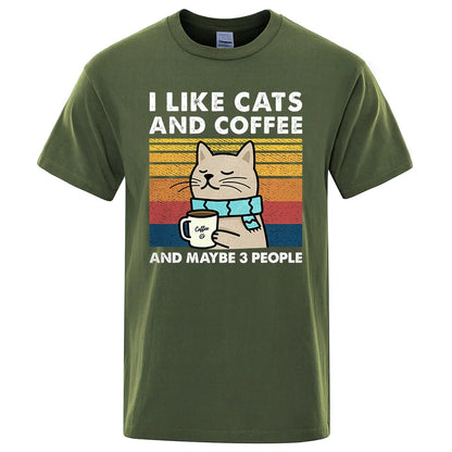 I Like Cats And Coffee Graphic T Shirt Casual Cotton Tee