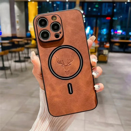 Magnetic Wireless Charge Phone Case Iphone 16 15 14 13 12 11 Pro Max Deer Head Leather Soft