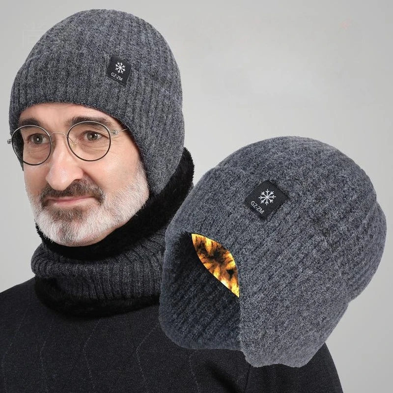 Winter Knit Beanie with Ear Flaps – Faux Fur Lined Warm Hat for Men