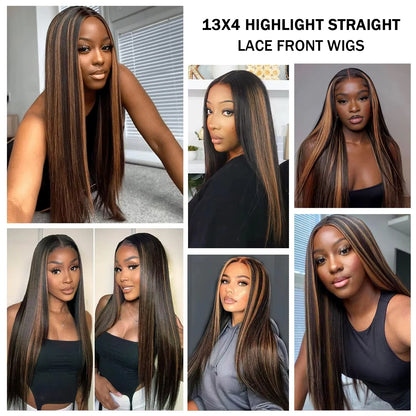 Ombre Highlight Straight Lace Front Wig – HD Transparent Lace Human Hair