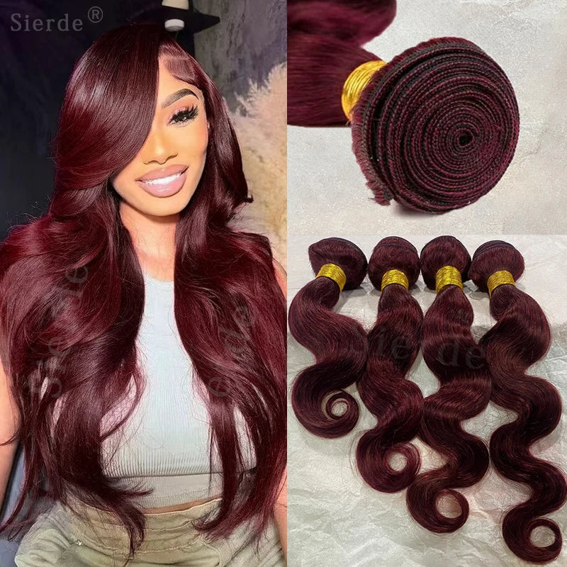 99j Burgundy Body Wave Bundles 3 4 Bundle Colored Wine Red 100 Unprocessed Human Hair 16a Raw