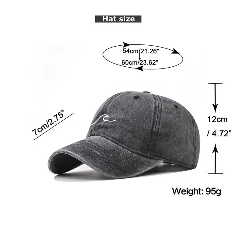 Wave Embroidered Baseball Cap – Washed Cotton Dad Hat