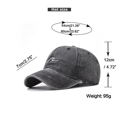 Wave Embroidered Baseball Cap – Washed Cotton Dad Hat