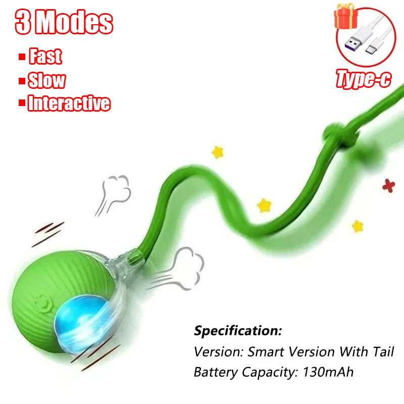 Interactive Cat Ball Toy – Automatic Rolling with Faux Tail, USB Rechargeable