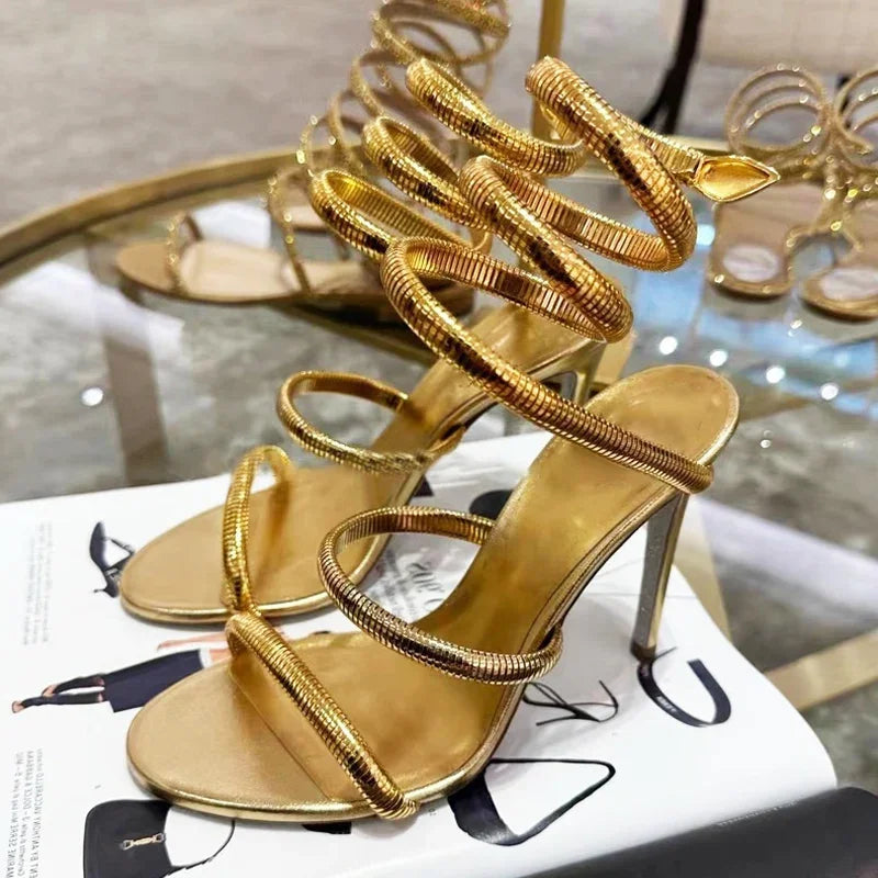 Spiral Wrap Ankle Strap Stiletto Sandals for Women – Open Toe Sexy Heels