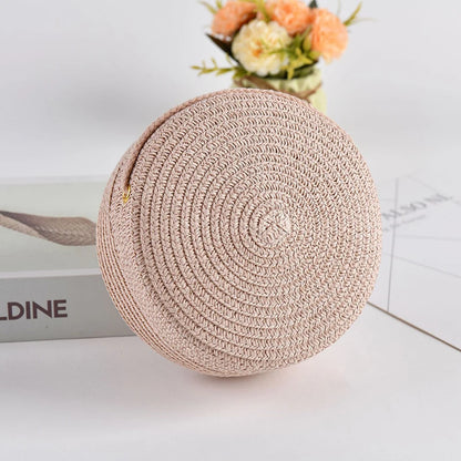 Round Straw Crossbody Bag – Handwoven Rattan Beach Bag for Women