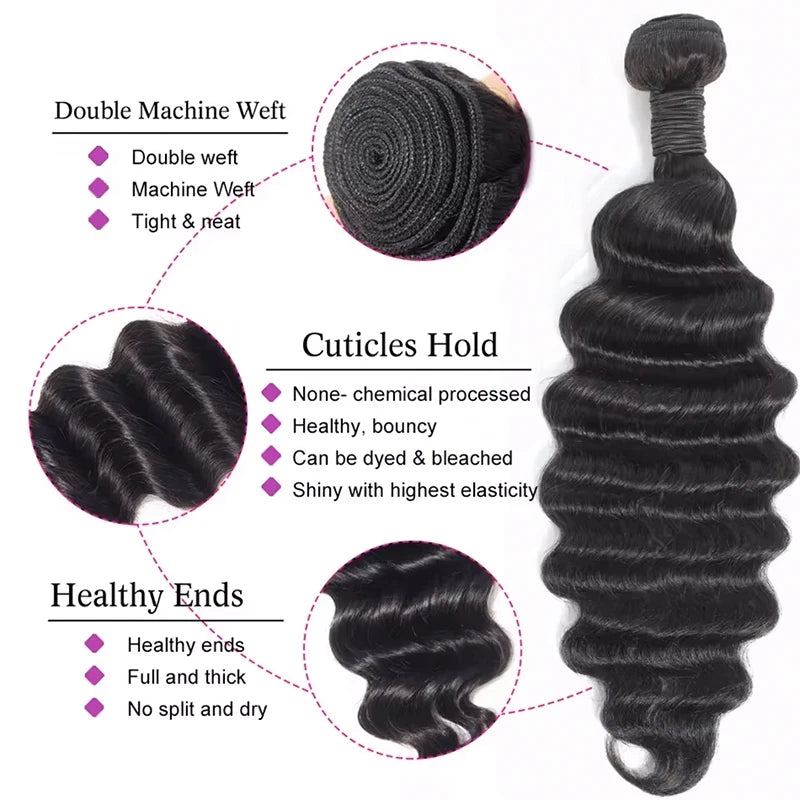 12a Natural Color Loose Deep Wave Human Hair Bundles Weaves Unprocessed Brazilian Weave 1 - Soft