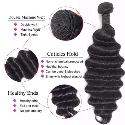 12a Natural Color Loose Deep Wave Human Hair Bundles Weaves Unprocessed Brazilian Weave 1 - Soft