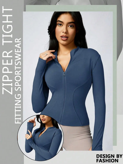 Women's Zip-Up Sports Jacket – Slim Fit Athletic Top