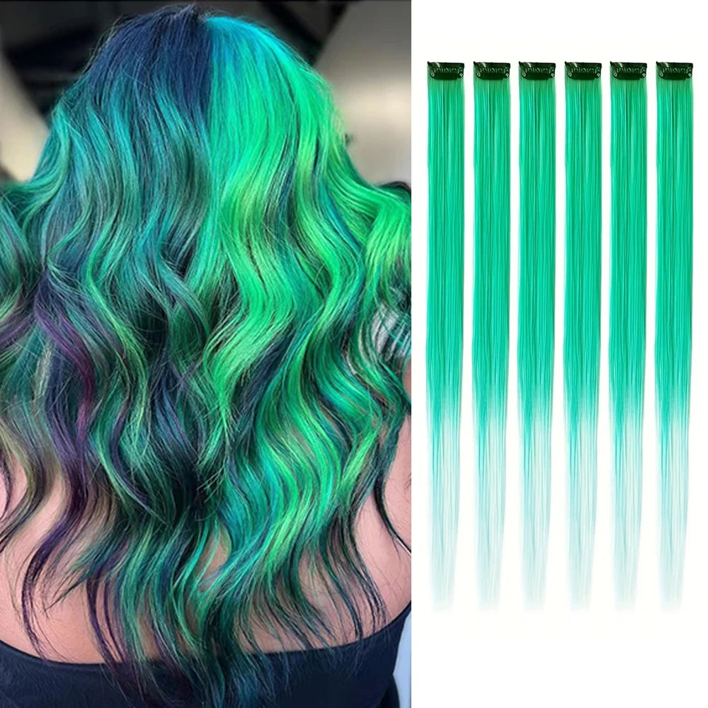 Clip Hair Extensions 6pcs Pack Colored Party Highlights 22 Inches Multi-Colors Straight Hair