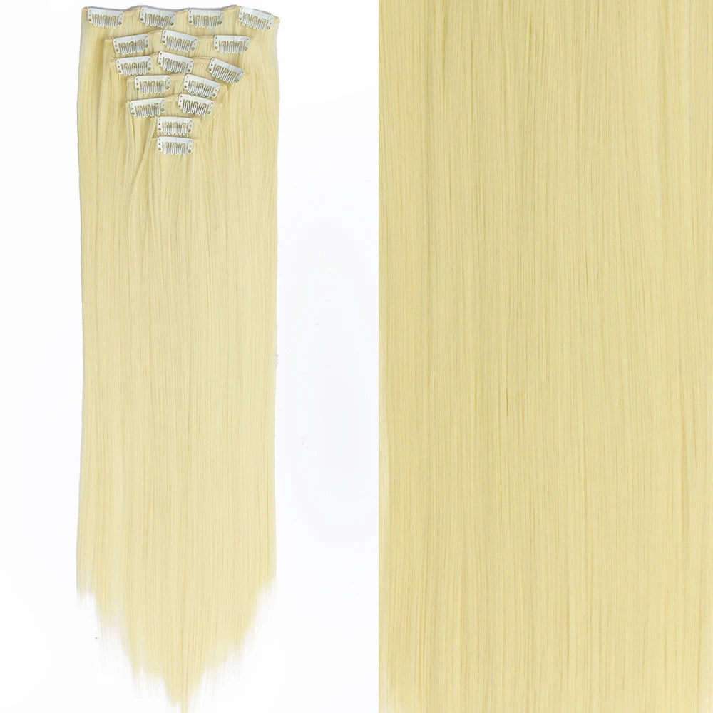Clip-In Hair Extensions 7pcs 16 Clips Wavy Synthetic 24 Inch