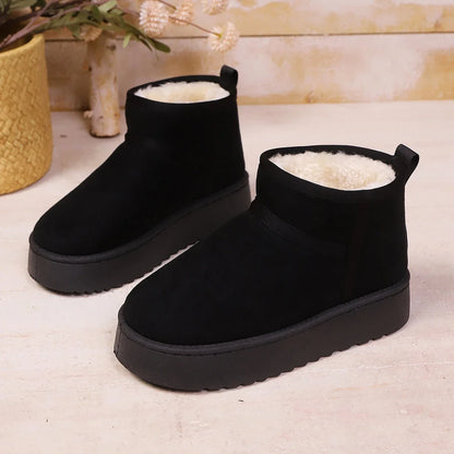 Women's Sheepskin Wool Snow Boots Warm Fur-Lined Platform Ankle Boots